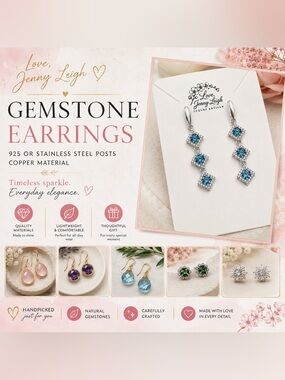 Gemstone Earrings / All Natural Stones, 925 or SS Posts - LIVE SHOW LISTING